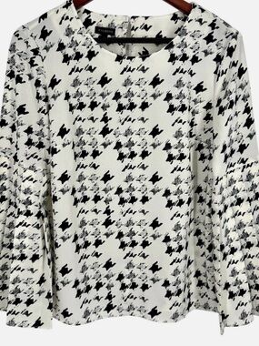 Talbots Black and White Houndstooth-Print Long Sleeve Blouse